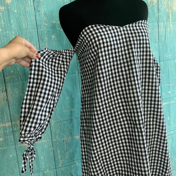 Honey Belle Black White Gingham Print Off Shoulders Top Blouse Size M - Picture 7 of 8